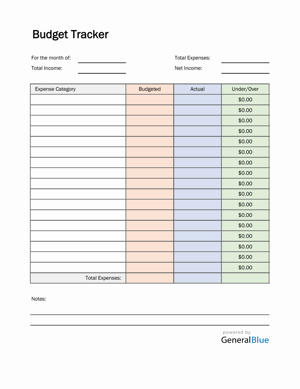 Colorful Budget Tracker in Excel