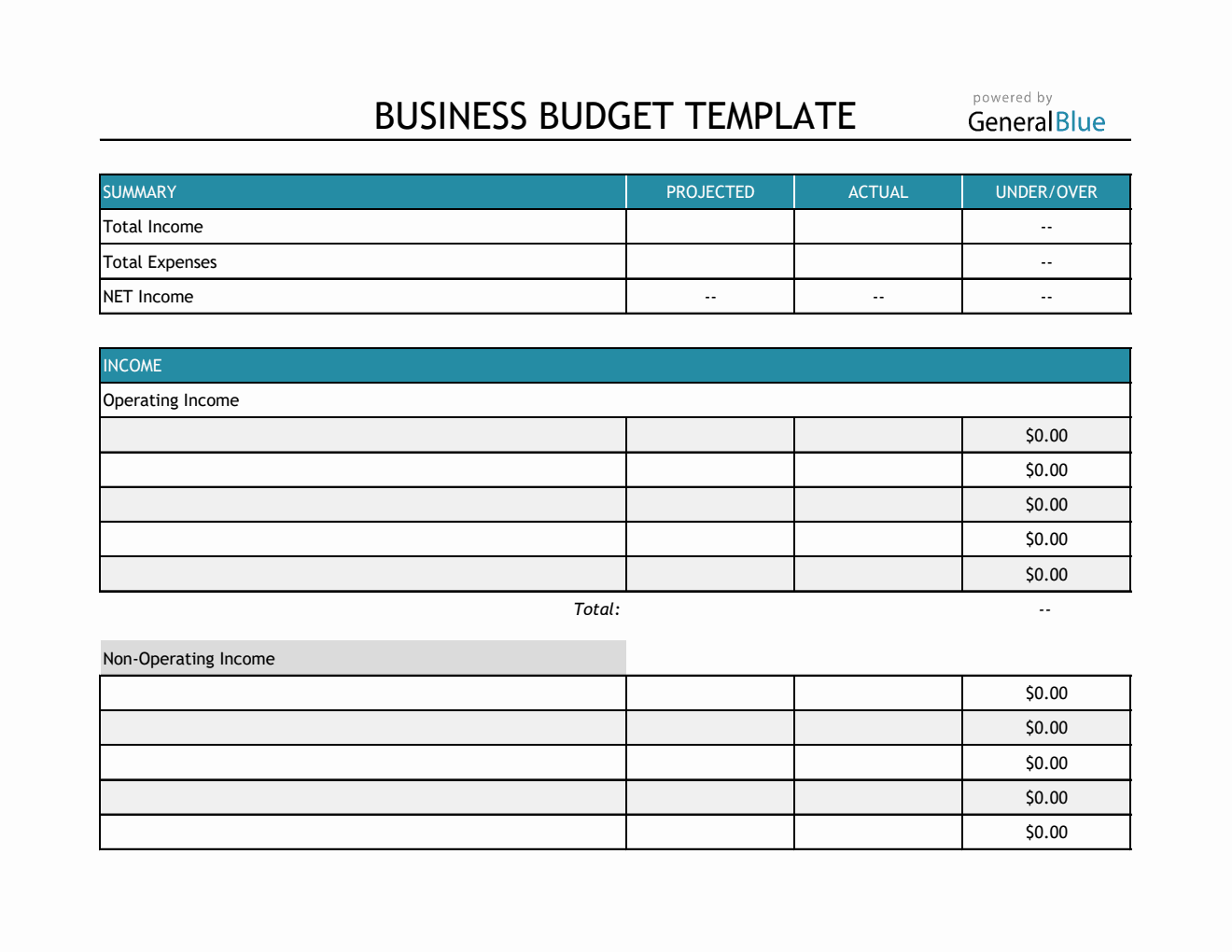 Business Budget Template in Excel (Basic)