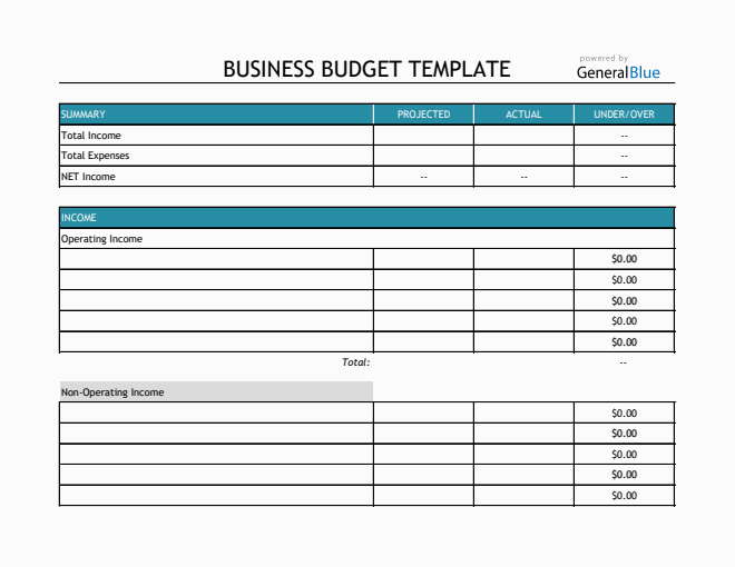 Business Budget Template in Excel (Basic)
