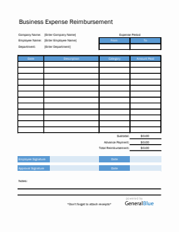 Business Expense Reimbursement in Excel (Blue)