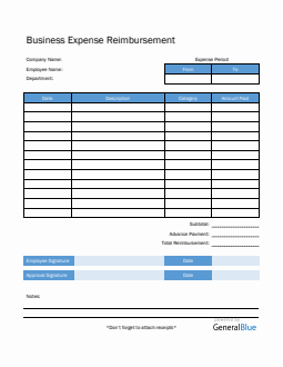 Business Expense Reimbursement in PDF (Blue)