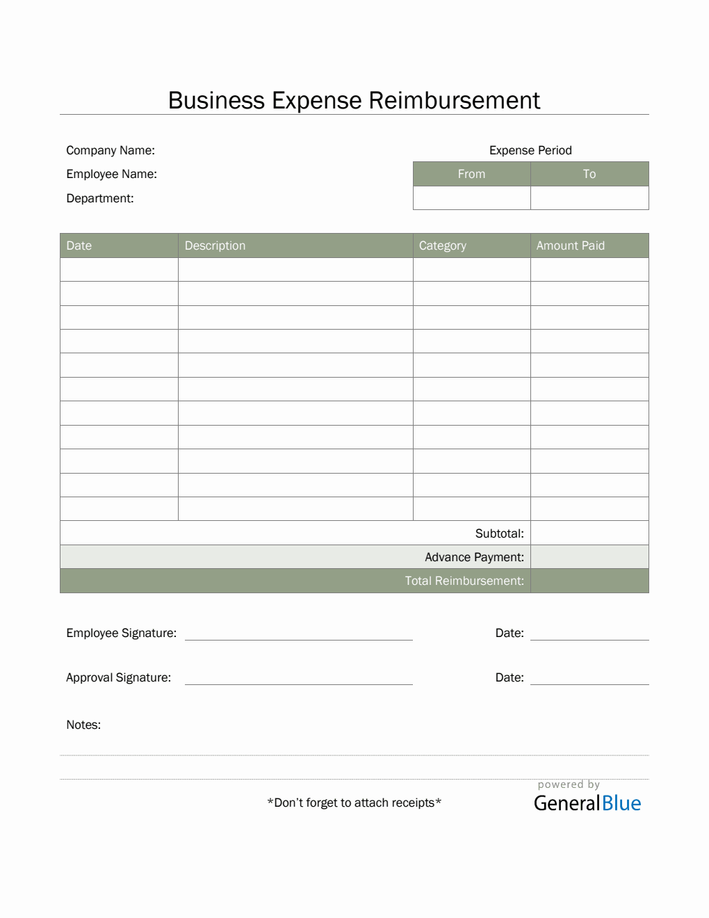 Business Expense Reimbursement in PDF (Basic)