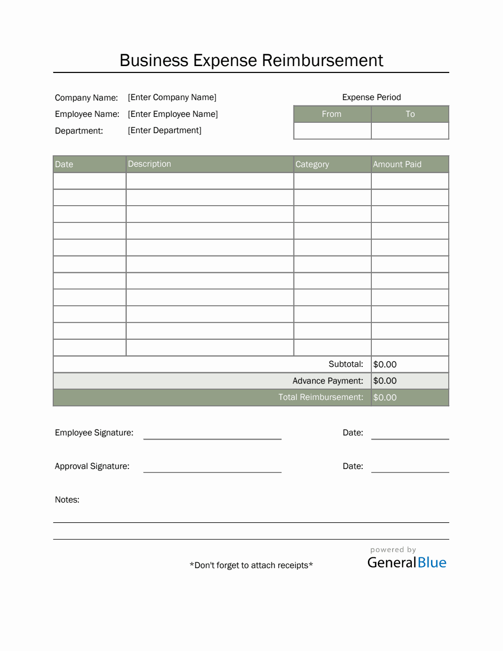 Business Expense Reimbursement in Excel (Basic)