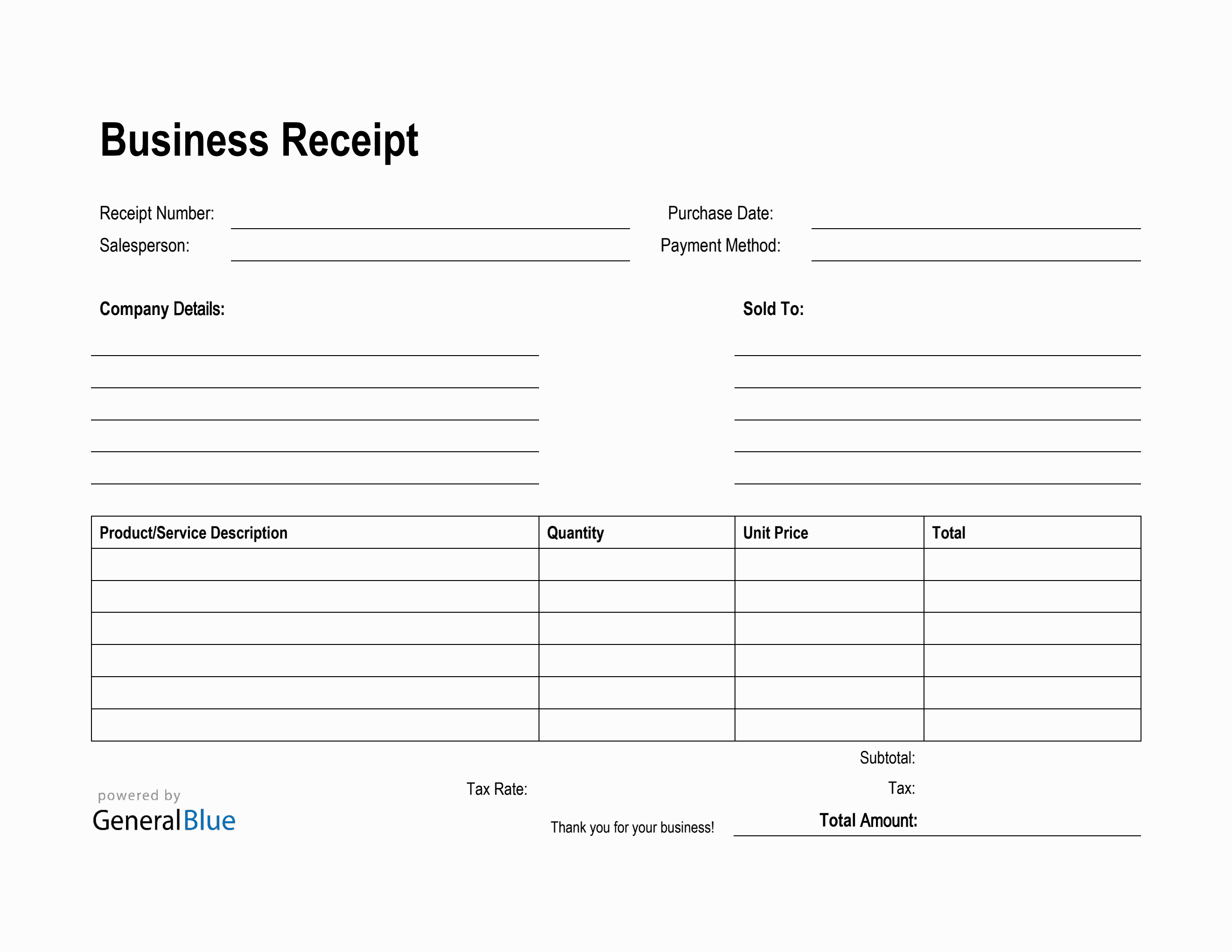 Simple Business Receipt Template in PDF