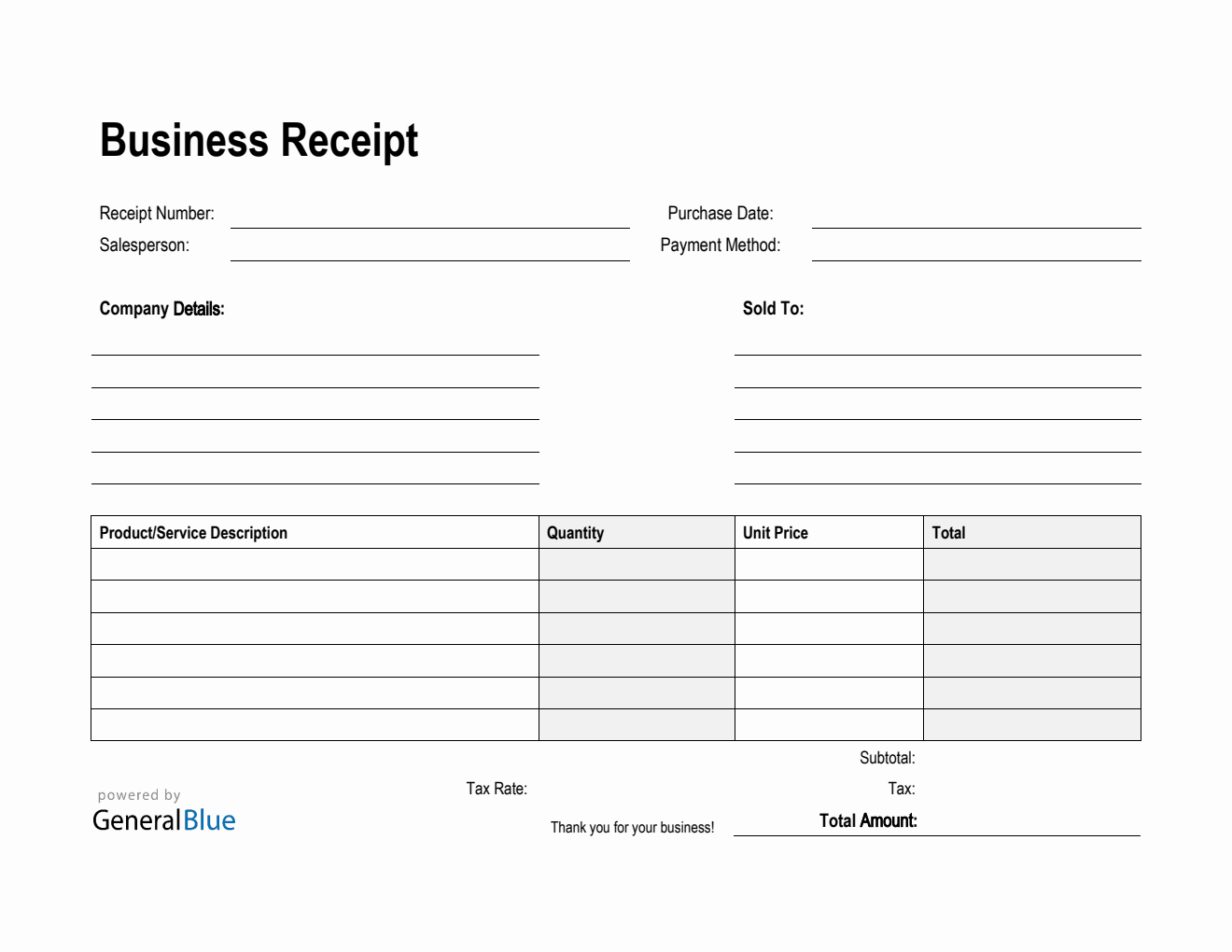 Simple Business Receipt Template in PDF