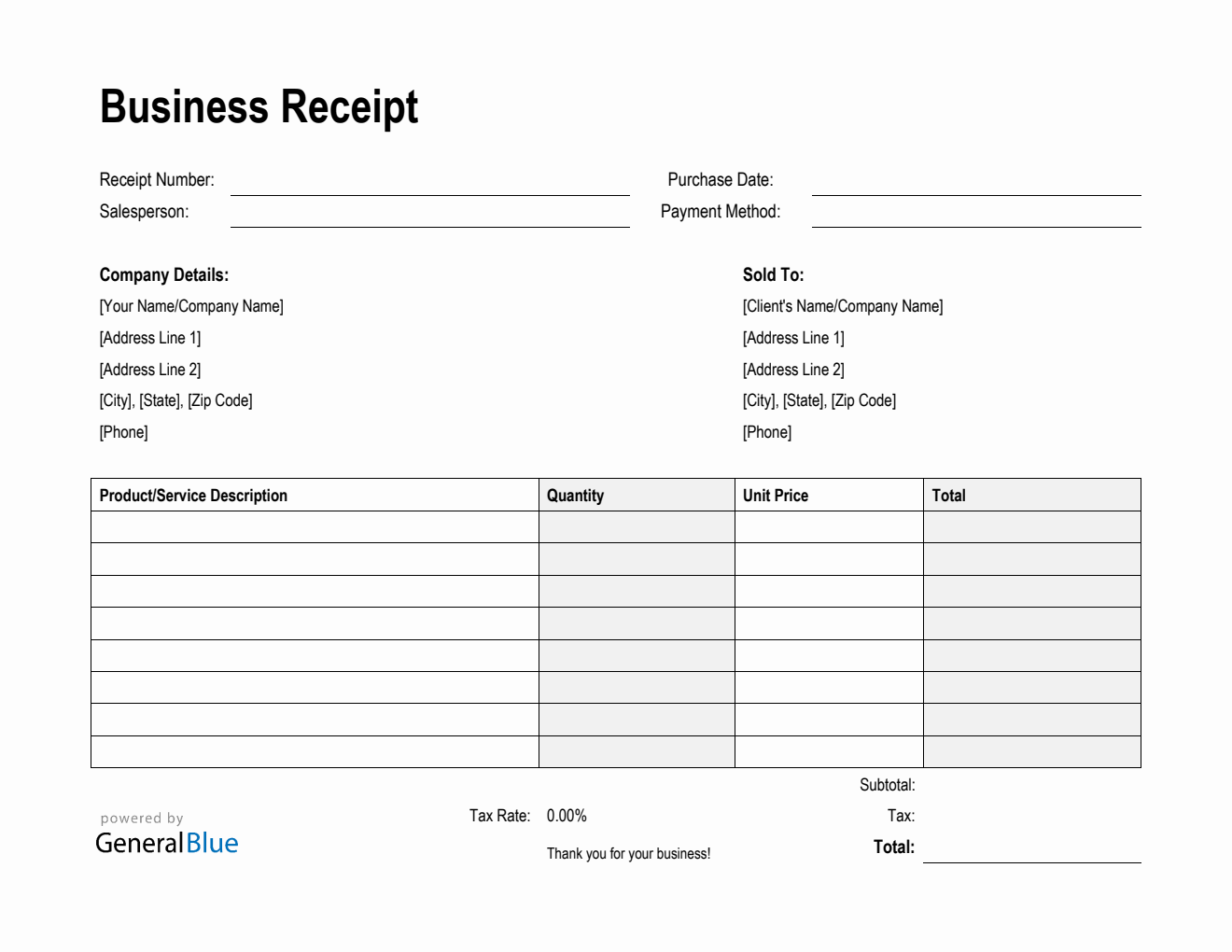 Simple Business Receipt Template in Word