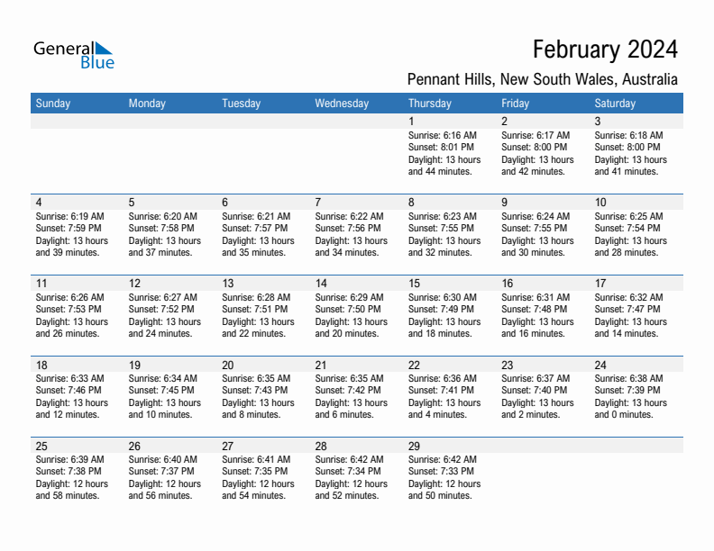 Pennant Hills February 2024 sunrise and sunset calendar in PDF, Excel, and Word
