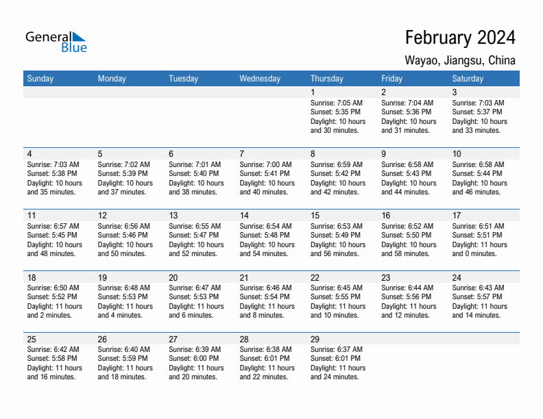 Wayao February 2024 sunrise and sunset calendar in PDF, Excel, and Word