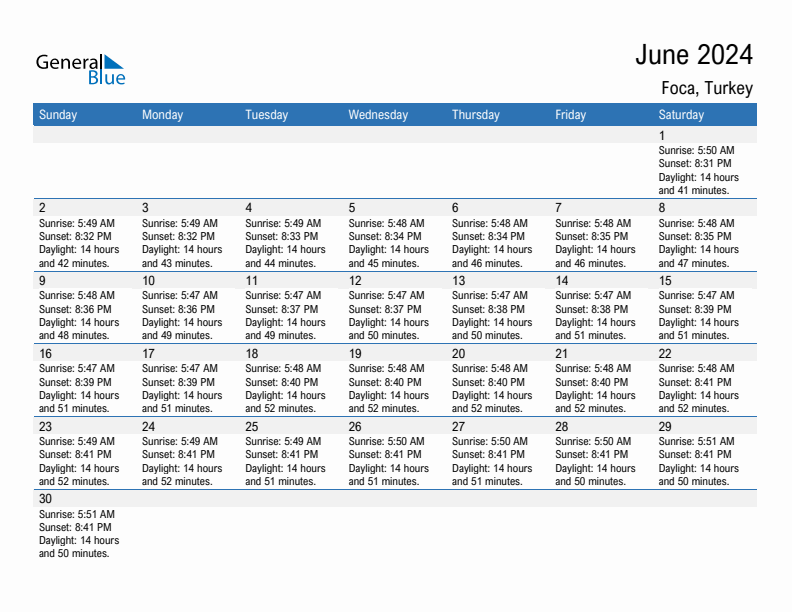 Foca June 2024 sunrise and sunset calendar in PDF, Excel, and Word