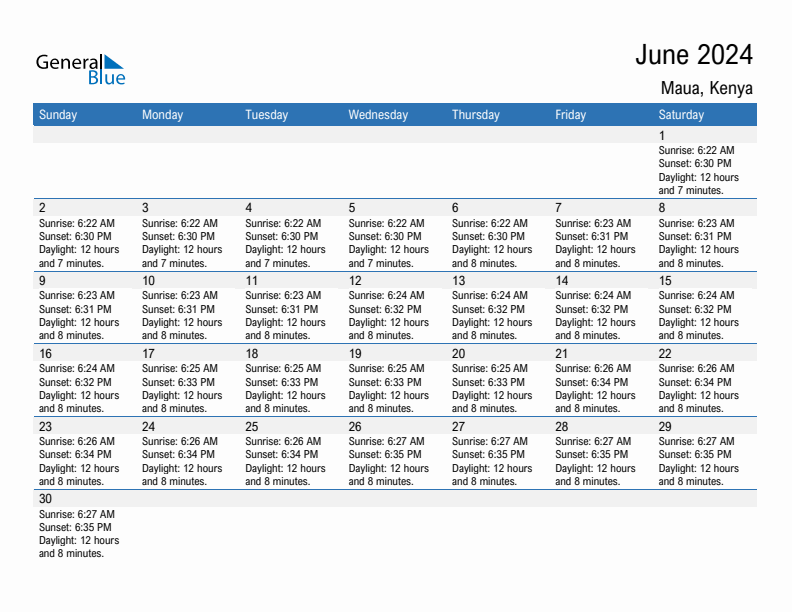 Maua June 2024 sunrise and sunset calendar in PDF, Excel, and Word