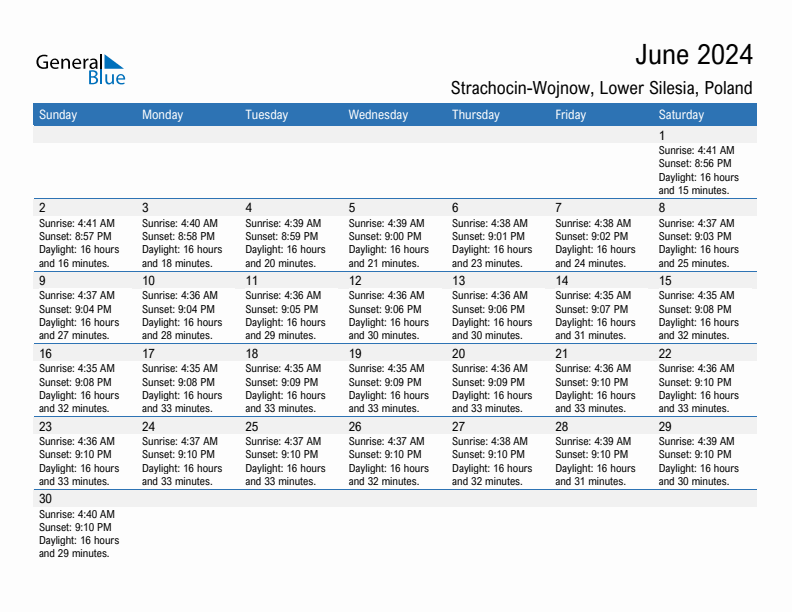 Strachocin-Wojnow June 2024 sunrise and sunset calendar in PDF, Excel, and Word
