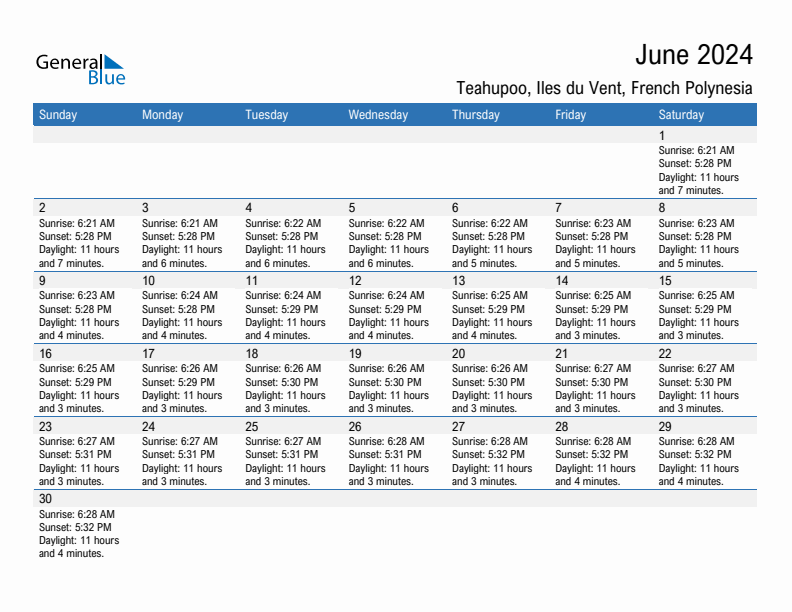 Teahupoo June 2024 sunrise and sunset calendar in PDF, Excel, and Word