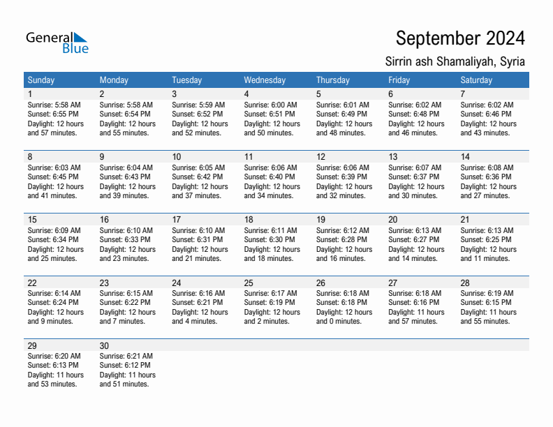 Sirrin ash Shamaliyah September 2024 sunrise and sunset calendar in PDF, Excel, and Word