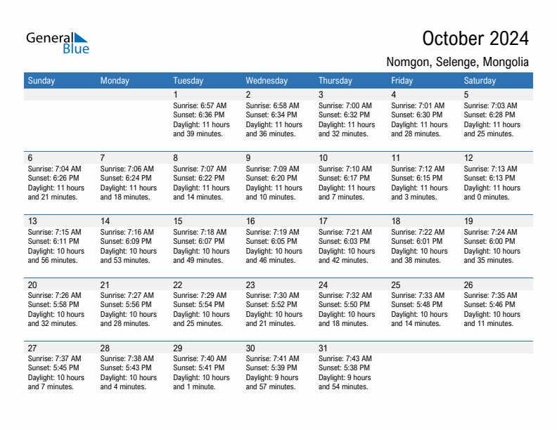 Nomgon October 2024 sunrise and sunset calendar in PDF, Excel, and Word