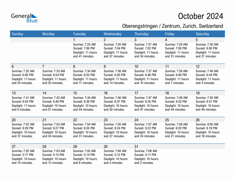 Oberengstringen / Zentrum October 2024 sunrise and sunset calendar in PDF, Excel, and Word