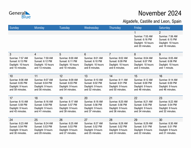 Algadefe November 2024 sunrise and sunset calendar in PDF, Excel, and Word
