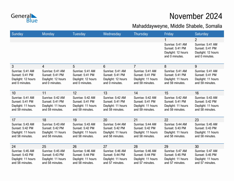Mahaddayweyne November 2024 sunrise and sunset calendar in PDF, Excel, and Word