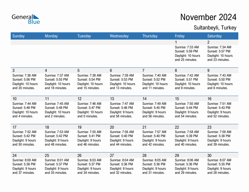 Sultanbeyli November 2024 sunrise and sunset calendar in PDF, Excel, and Word