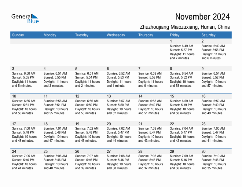 Zhuzhoujiang Miaozuxiang November 2024 sunrise and sunset calendar in PDF, Excel, and Word