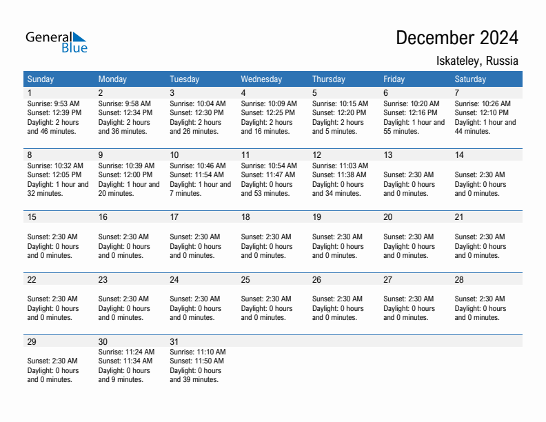 Iskateley December 2024 sunrise and sunset calendar in PDF, Excel, and Word