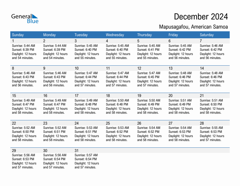 Mapusagafou December 2024 sunrise and sunset calendar in PDF, Excel, and Word