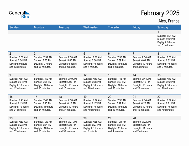 Ales February 2025 sunrise and sunset calendar in PDF, Excel, and Word