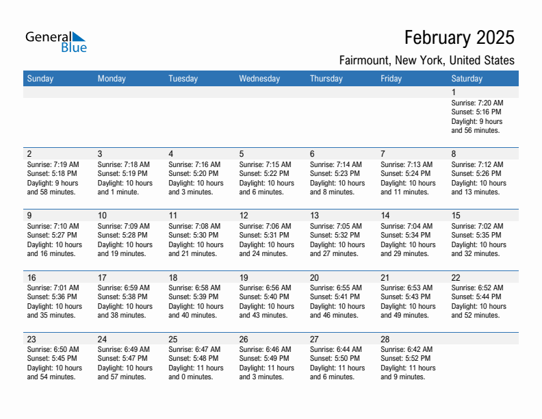Fairmount February 2025 sunrise and sunset calendar in PDF, Excel, and Word