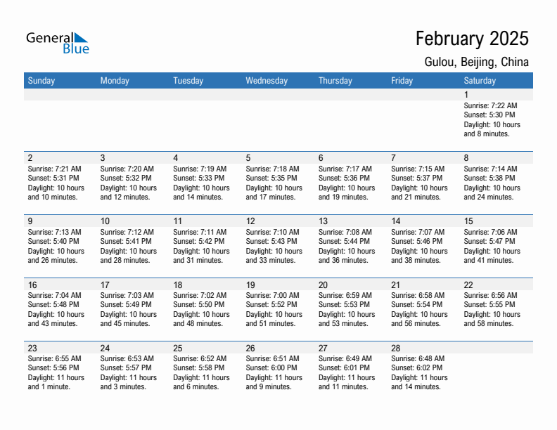 Gulou February 2025 sunrise and sunset calendar in PDF, Excel, and Word