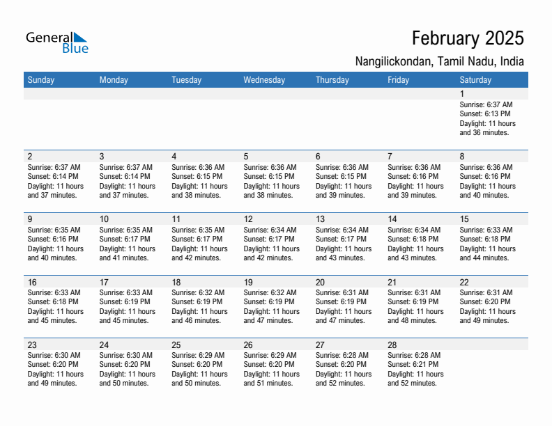 Nangilickondan February 2025 sunrise and sunset calendar in PDF, Excel, and Word