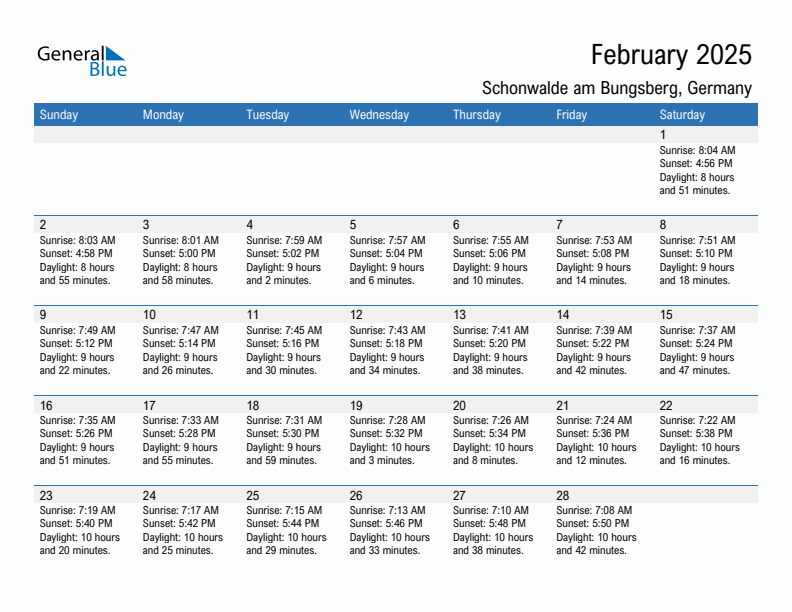 Schonwalde am Bungsberg February 2025 sunrise and sunset calendar in PDF, Excel, and Word