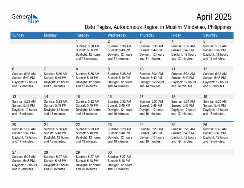 Datu Paglas April 2025 sunrise and sunset calendar in PDF, Excel, and Word