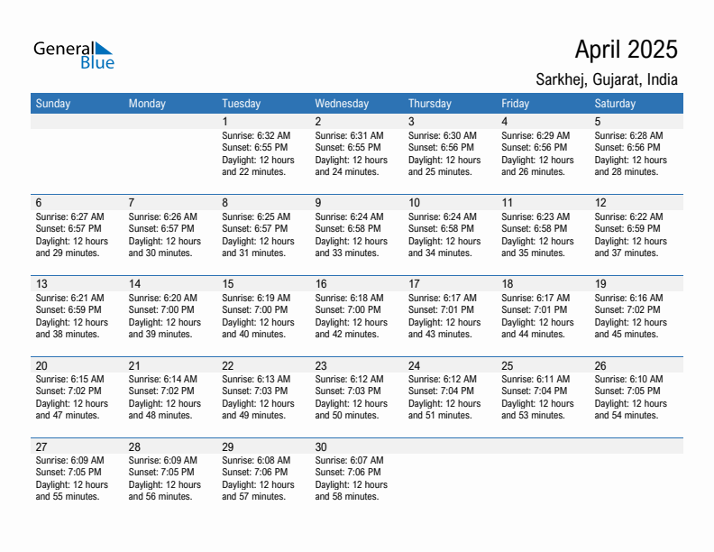 Sarkhej April 2025 sunrise and sunset calendar in PDF, Excel, and Word