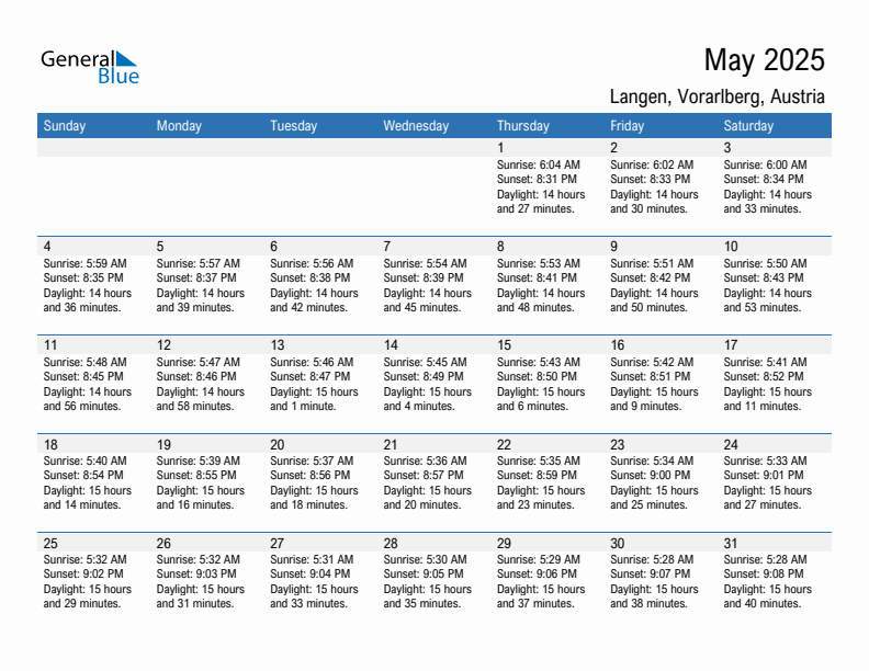 Langen May 2025 sunrise and sunset calendar in PDF, Excel, and Word