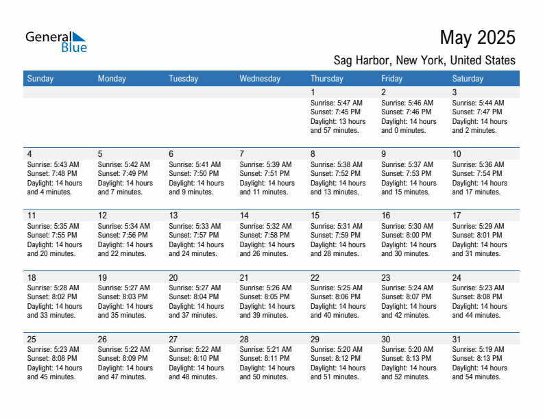 Sag Harbor May 2025 sunrise and sunset calendar in PDF, Excel, and Word