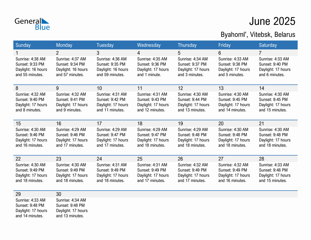 June 2025 sunrise and sunset calendar for Byahoml'