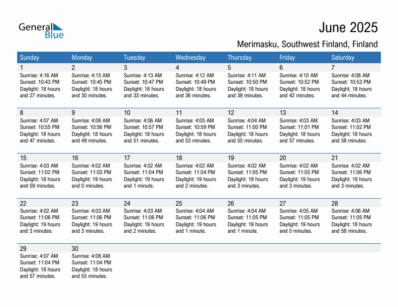 Merimasku June 2025 sunrise and sunset calendar in PDF, Excel, and Word