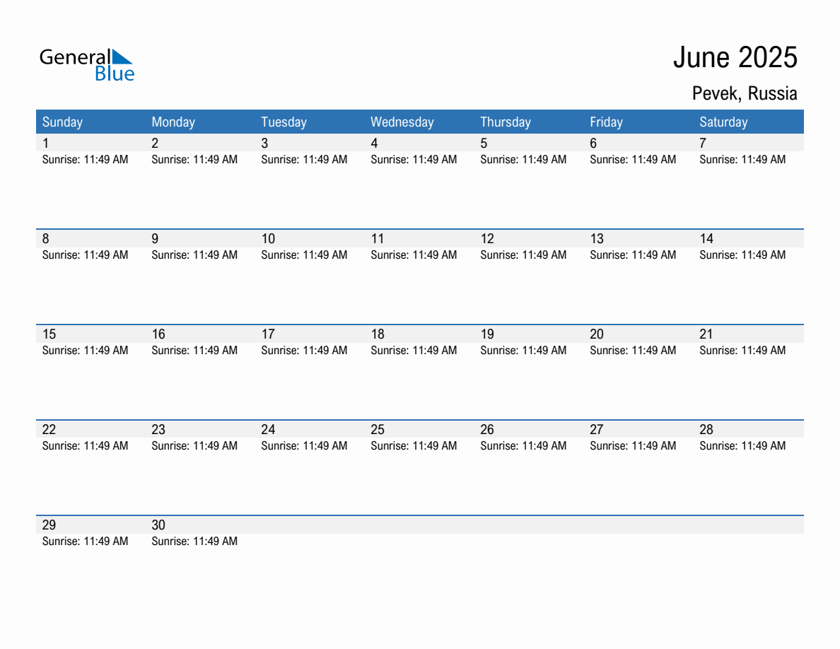 June 2025 sunrise and sunset calendar for Pevek