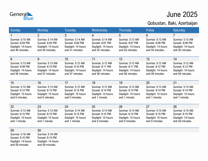Qobustan June 2025 sunrise and sunset calendar in PDF, Excel, and Word