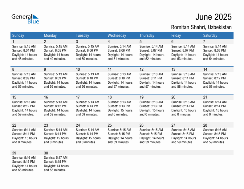 Romitan Shahri June 2025 sunrise and sunset calendar in PDF, Excel, and Word