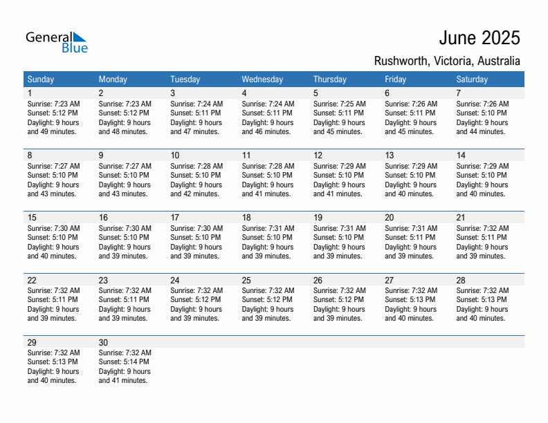 Rushworth June 2025 sunrise and sunset calendar in PDF, Excel, and Word