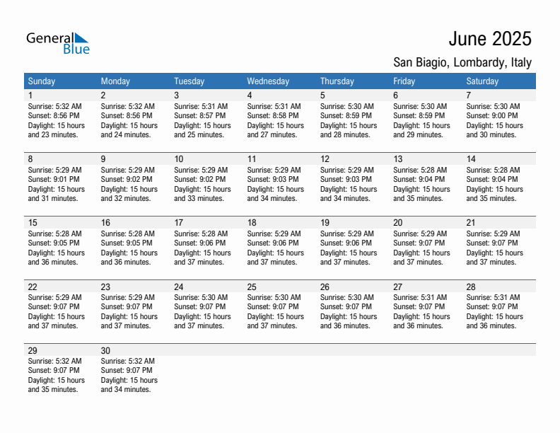San Biagio June 2025 sunrise and sunset calendar in PDF, Excel, and Word