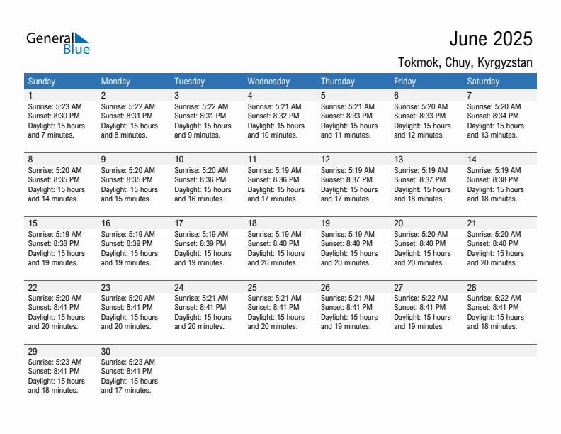 Tokmok June 2025 sunrise and sunset calendar in PDF, Excel, and Word