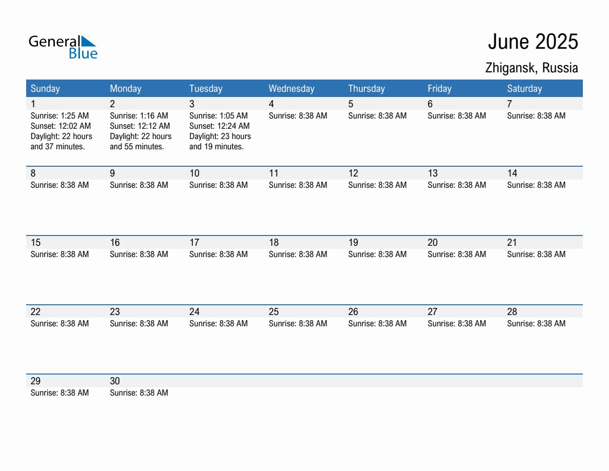 June 2025 sunrise and sunset calendar for Zhigansk