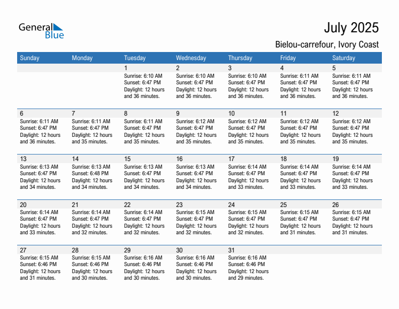 Bielou-carrefour July 2025 sunrise and sunset calendar in PDF, Excel, and Word