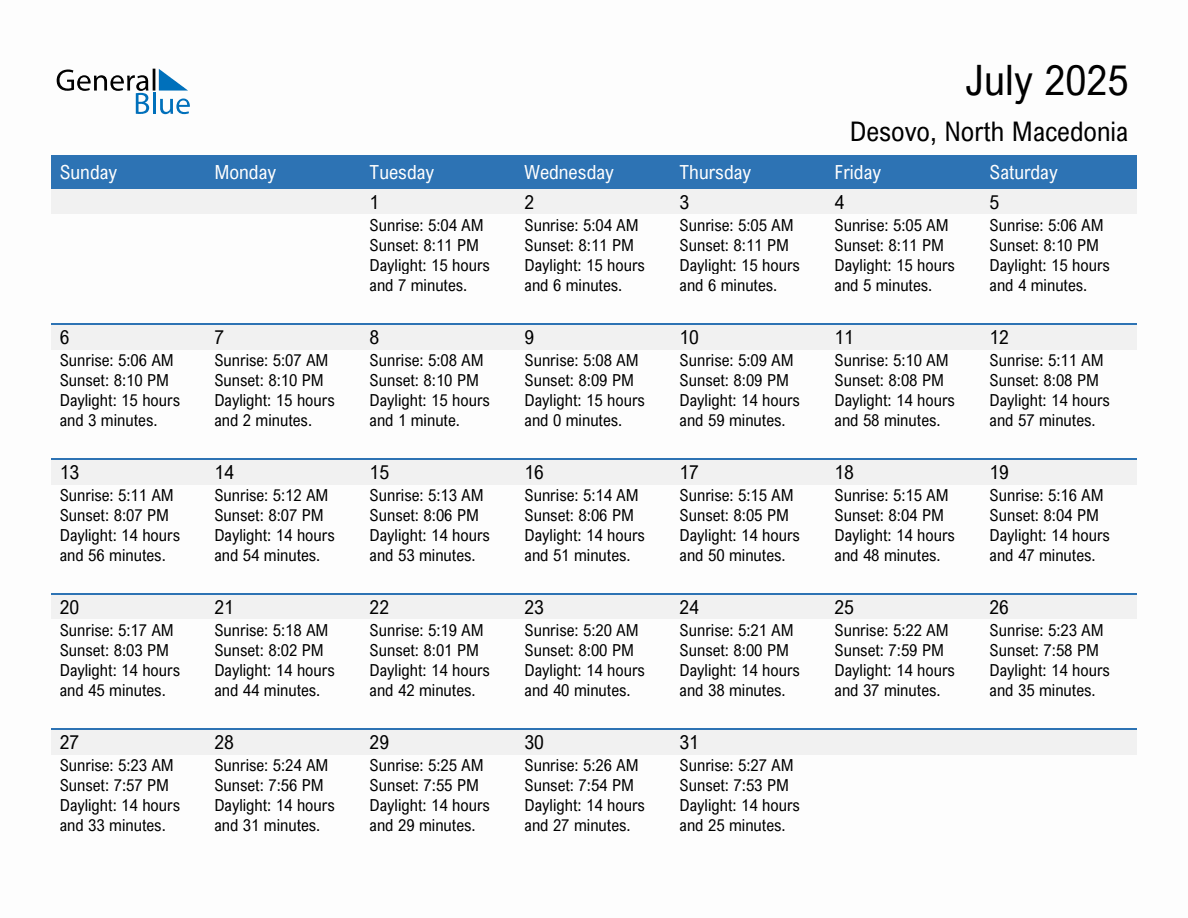 July 2025 sunrise and sunset calendar for Desovo