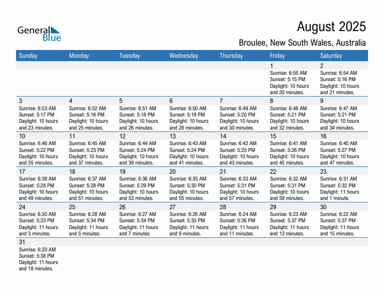 Broulee August 2025 sunrise and sunset calendar in PDF, Excel, and Word