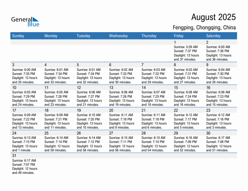Fengping August 2025 sunrise and sunset calendar in PDF, Excel, and Word