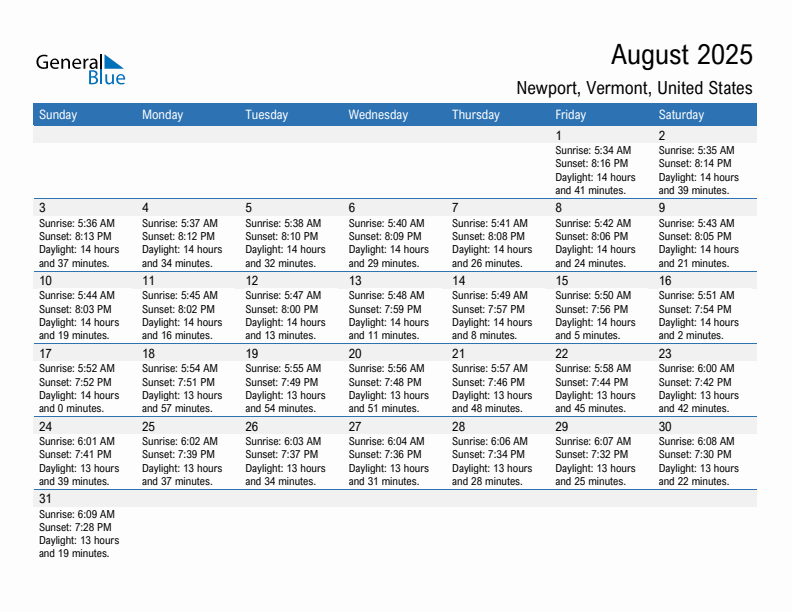Newport August 2025 sunrise and sunset calendar in PDF, Excel, and Word