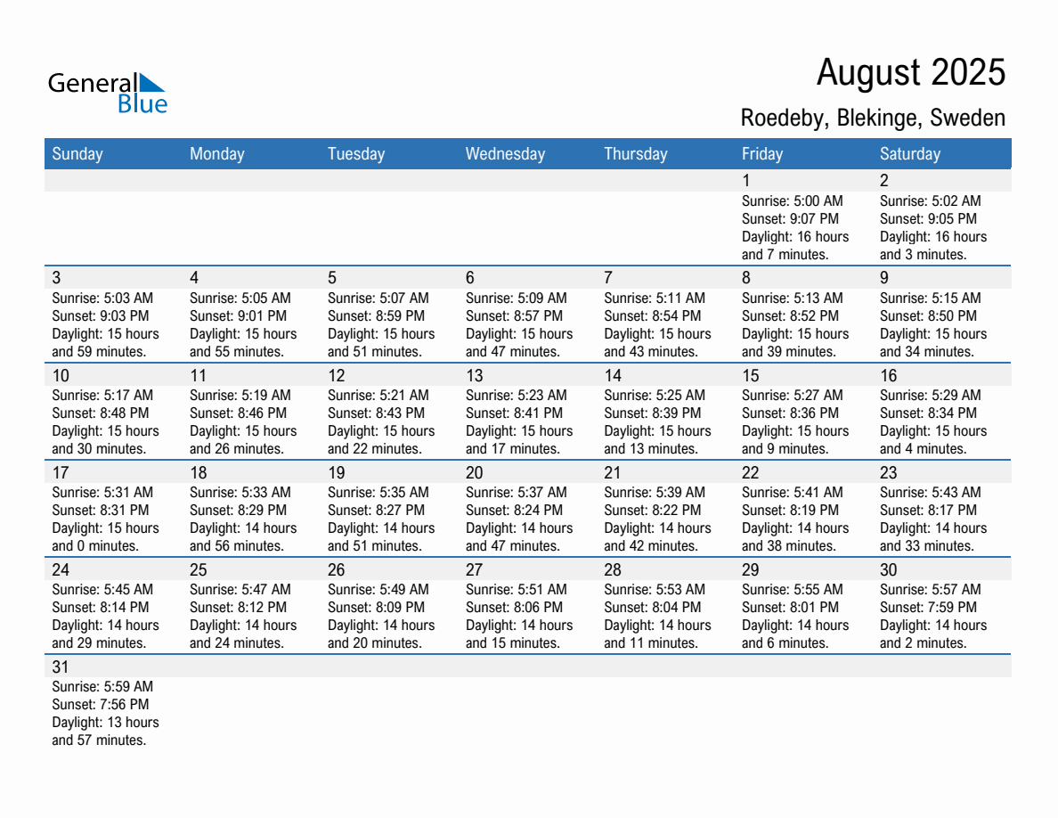 August 2025 sunrise and sunset calendar for Roedeby