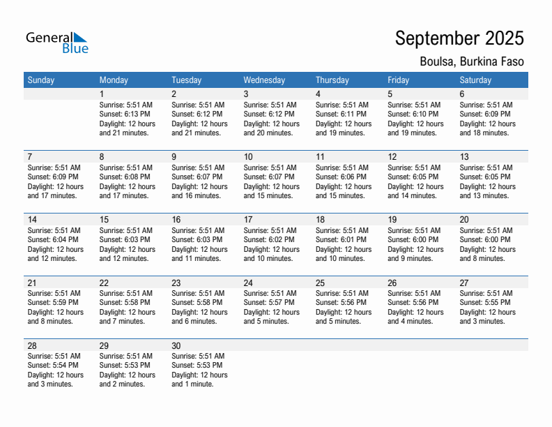 Boulsa September 2025 sunrise and sunset calendar in PDF, Excel, and Word